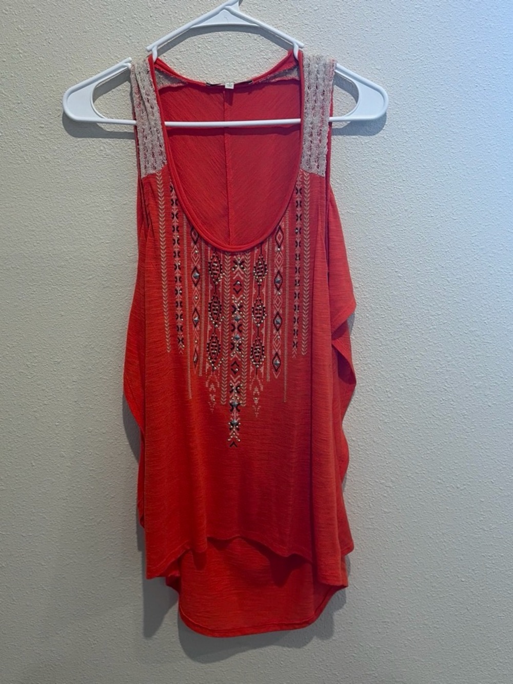 Miss Me Red Embellished Sleeveless Tank